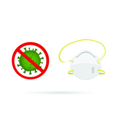 Corona virus with red stop sign and mask on white background. Pandemic and corona virus outbreaks. mask to fight against Corona virus.
