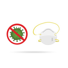 Corona virus with red stop sign and mask on white background. Pandemic and corona virus outbreaks. mask to fight against Corona virus.
