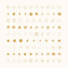Set of golden vector stars. Elegant gold foil holiday design. Vector isolated illustration.