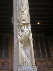 Paris, France - April 22th 2008 : Focus on sculptures on the cathedral Notre-Dame of Paris,...
