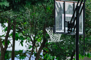 Fototapeta na wymiar raining in basketball field