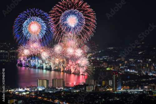 夏のコンセプトの花火大会 文字を入れやすいように背景をボカした花火の素材 Wall Mural Lastpresent