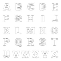 Wireframe letters alphabet. Abstract line art font on white background.