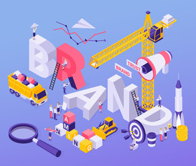 Brand Building Isometric Background 