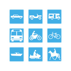 Set of vector transportation icon on blue background vector illustration EPS10