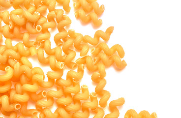 Macaroni closeup with copy space and clipping path on white background