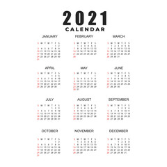 Simple calendar Layout for 2021 years. Week starts from Sunday. Vector illustration EPS10
