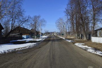 winter road in the village