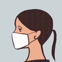 マスクをしたポニーテールの若い女性　主線あり　B