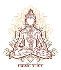 Ornamental man in a yoga pose Ornament beautiful card with yoga man