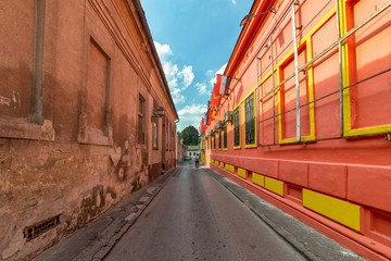 Novi Sad, Serbia - September 17,2019: Narrow streets in the center of Novi Sad. Photos of old and new houses in the center of Novi Sad.