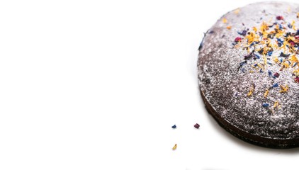 chocolate cake over a white background