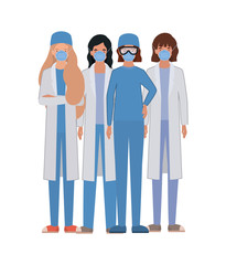 Women doctors with uniforms and masks vector design