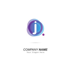 Abstract lowercase J letter Logo design with circle and dot element. Vector illustration template