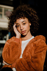 Model posing in a fake fur jacket