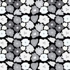 Pattern of cute abstract flower's shapes in monotone. 