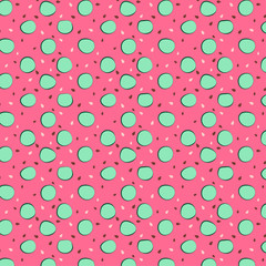 abstract green color dot with pink ground  inspire from watermelon , colors , seeds pop and fun character 