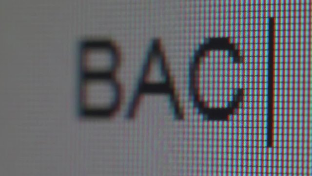 Typing of three letters BAC on screen. Abbreciation style of communication.