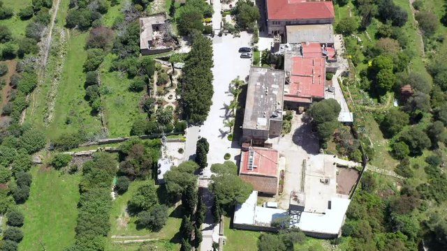 Church of the Transfiguration on top of Mt. Tavor, Israel. Aerial view.