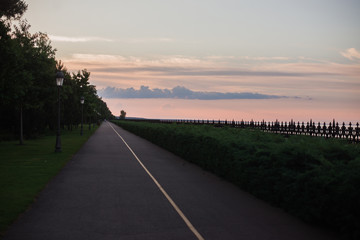 sunset over the road