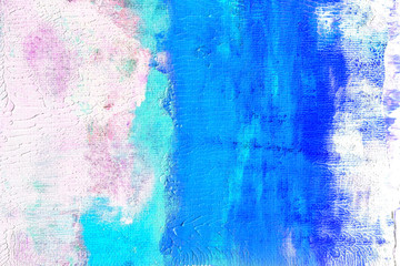 Abstract art background. Acrylic painting. Fragment of the canvas. Multicolor blue texture. Modern Art.	