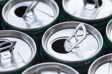 close- up of top view Aluminum used can recycle isolated on white background
