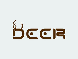 Deer Design Element in Vintage Style for Logo, Label. Deer Silhouette. Deer cartoon lettering text. Hunting Club Retro vector illustration. 