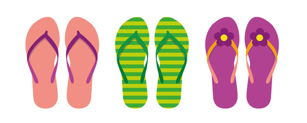 set of colorful flip flops summer collection swim wear with flower vector illustration EPS10