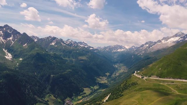 Flying over Val Bedretto in the Swiss Alps, Switzerland