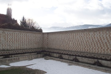 Fountain of the 99 Spouts, Historic fountain with 99 jets distribuited along three walls, L Aquila, Italy