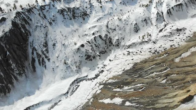 Birdeye view of empty Gangapurna glacial moraine lake in winter in Manang Valley, Nepal.