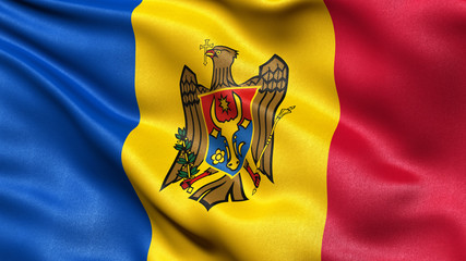 3D illustration of the flag of Moldova waving in the wind.