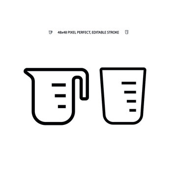 Measuring Cup For Cooking, Beaker Simple Black Line Web Icon Vector Illustration. Editable Stroke. 48x48 Pixel Perfect.