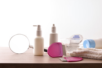 Lice removal equipment with products and accessories front isolated white