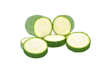 fresh green zucchini with slice isolated on white background