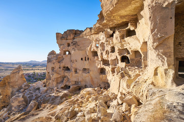 The ruins of Cavusin castle in Cappadocia