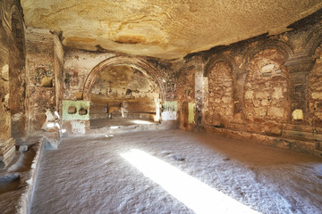 Interior of a cave church in Cappadocia