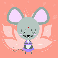 Cute animal sitting in yoga lotus pose and relaxing