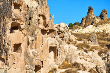 Cave houses in rocks of Cappadocia, Turkey