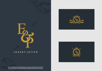 EP logo initial vector mark. Gold color elegant classical symmetric curves decor.