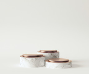 3D Rendering - Illustration white marble pedestal isolated on white background, modern minimal concept, empty stage, abstract geometry shape pastel color, Cosmetic background for product presentation.