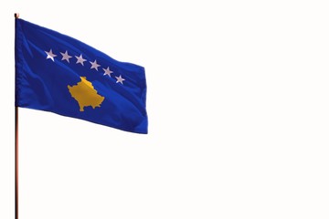 Fluttering Kosovo isolated flag on white background, mockup with the space for your content.