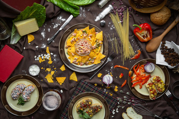 Mexican food mix colorful background Mexico