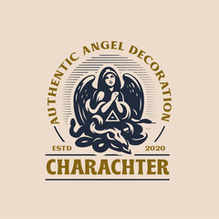 Woman angel in a hood and with wings prays.