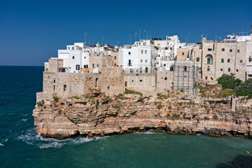 Panoramic view of the town of Polignano a mare in Puglia, Italy.