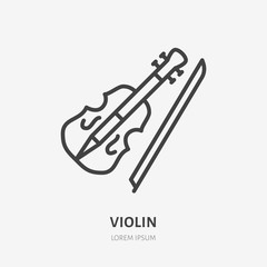Obraz premium Violin line icon, vector pictogram of fiddle. Musical instrument illustration, sign for music store logo