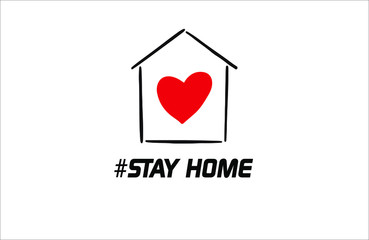 Stay at home slogan with house and heart inside. Protection campaign or measure from coronavirus, COVID--19. Stay home quote text, hash tag or hashtag. Coronavirus, COVID 19 protection logo