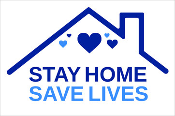 Stay at home slogan with house and heart inside. Protection campaign or measure from coronavirus, COVID--19. Stay home quote text, hash tag or hashtag. Coronavirus, COVID 19 protection logo