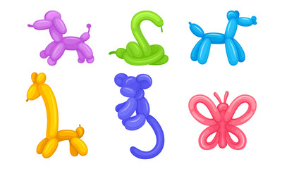 Balloon Twisting Art with Animal Figures Vector Set