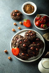 Homemade chocolate cookies with hazelnut